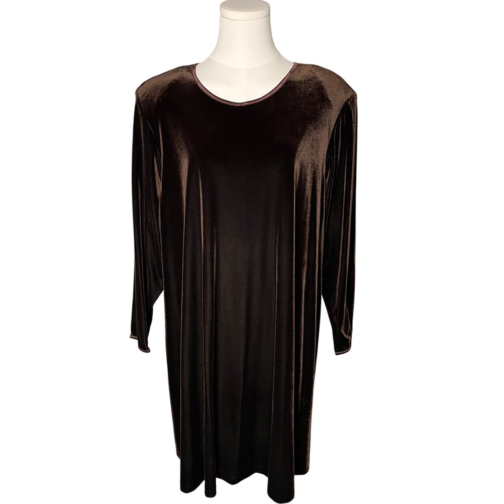 Vintage 90s Mica Velvet Dress 1X NWT Brown Long Sleeve Cocktail Party Made‎ USA